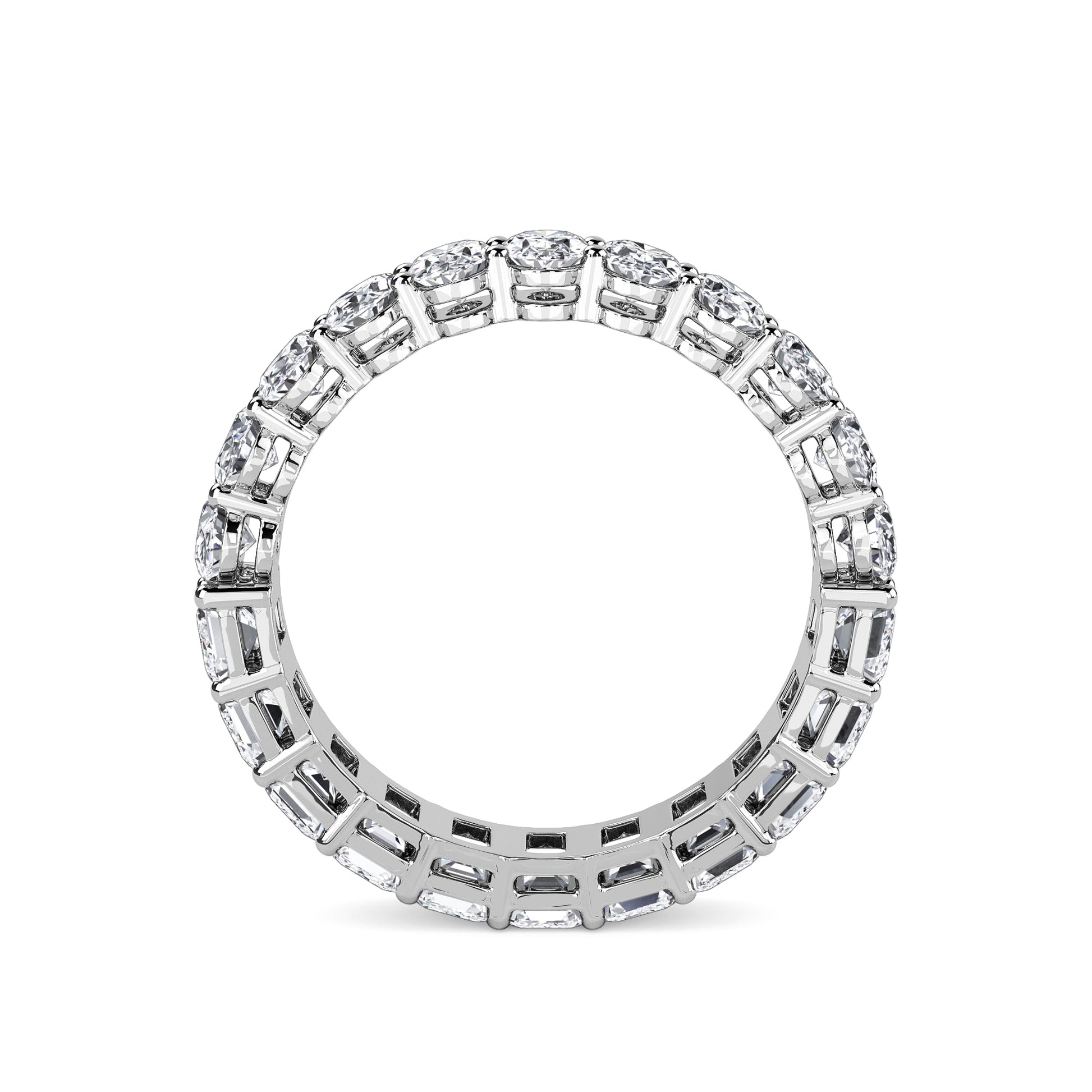 Aviva Half Oval & Emerald cut lab grown diamond Gallery Eternity band White Gold ring for women - elegant and sustainable jewelry by Wenoor