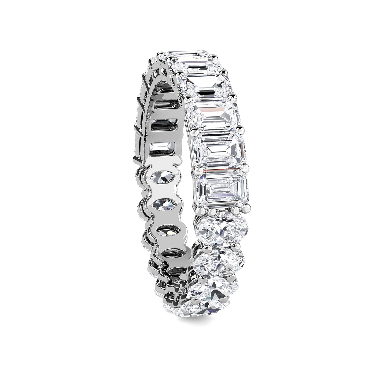 Aviva Half Oval & Emerald cut lab grown diamond Gallery Eternity band White Gold ring for women - elegant and sustainable jewelry by Wenoor