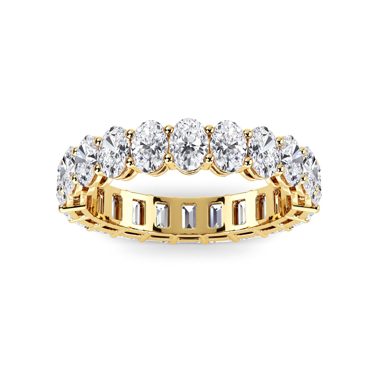 Aviva Half Oval & Emerald cut lab grown diamond Gallery Eternity band Yellow Gold ring for women - elegant and sustainable jewelry by Wenoor
