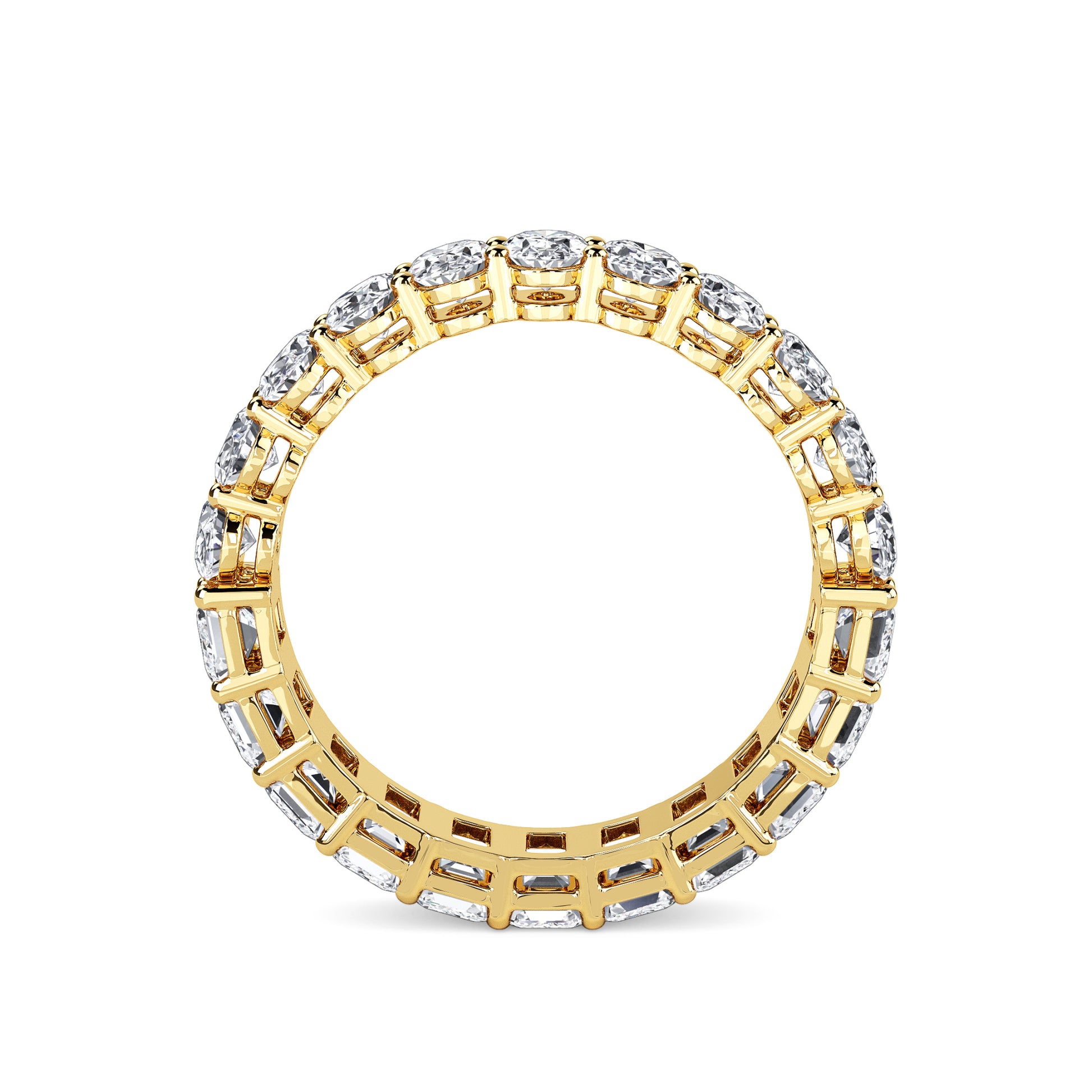 Aviva Half Oval & Emerald cut lab grown diamond Gallery Eternity band Yellow Gold ring for women - elegant and sustainable jewelry by Wenoor