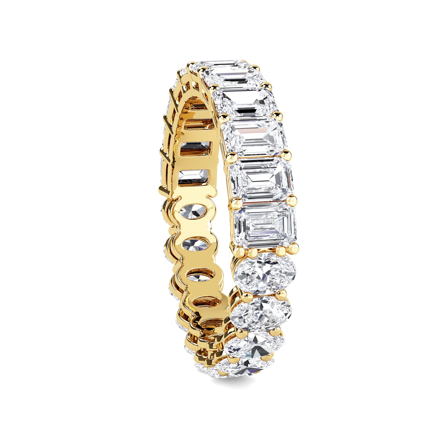 Aviva Half Oval & Emerald cut lab grown diamond Gallery Eternity band Yellow Gold ring for women - elegant and sustainable jewelry by Wenoor
