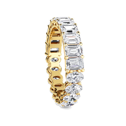 Aviva Half Oval & Emerald cut lab grown diamond Gallery Eternity band Yellow Gold ring for women - elegant and sustainable jewelry by Wenoor