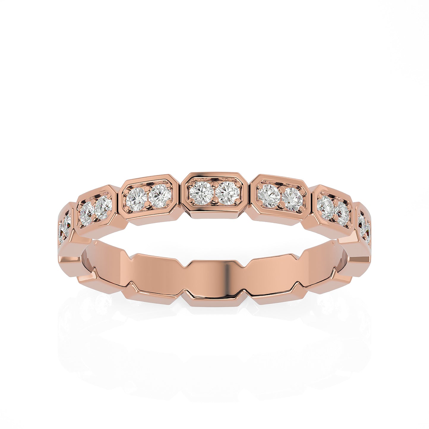 Becky Round cut lab grown diamond Bezel Stackable Eternity band Rose Gold ring for women - elegant and sustainable jewelry by Wenoor