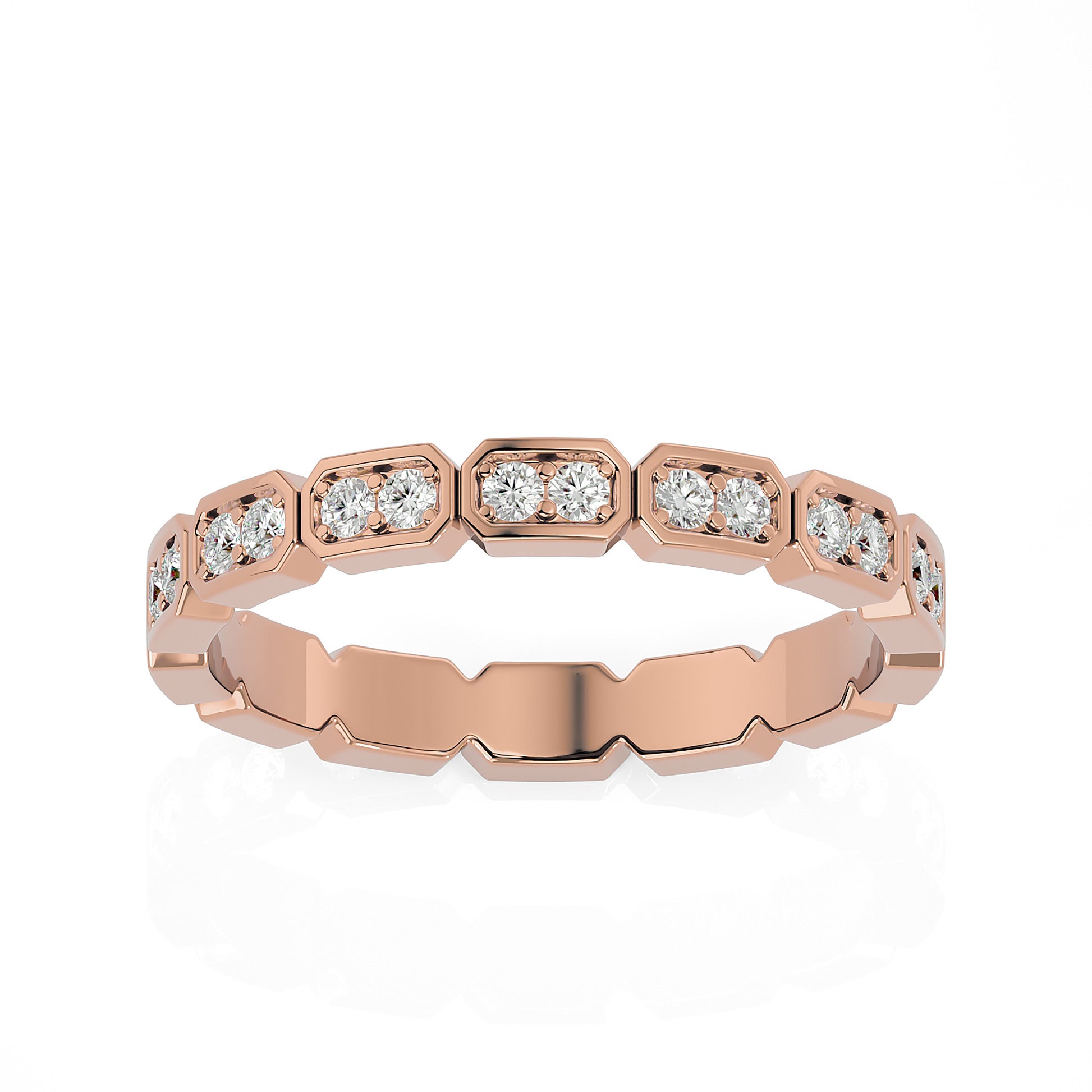 Becky Round cut lab grown diamond Bezel Stackable Eternity band Rose Gold ring for women - elegant and sustainable jewelry by Wenoor