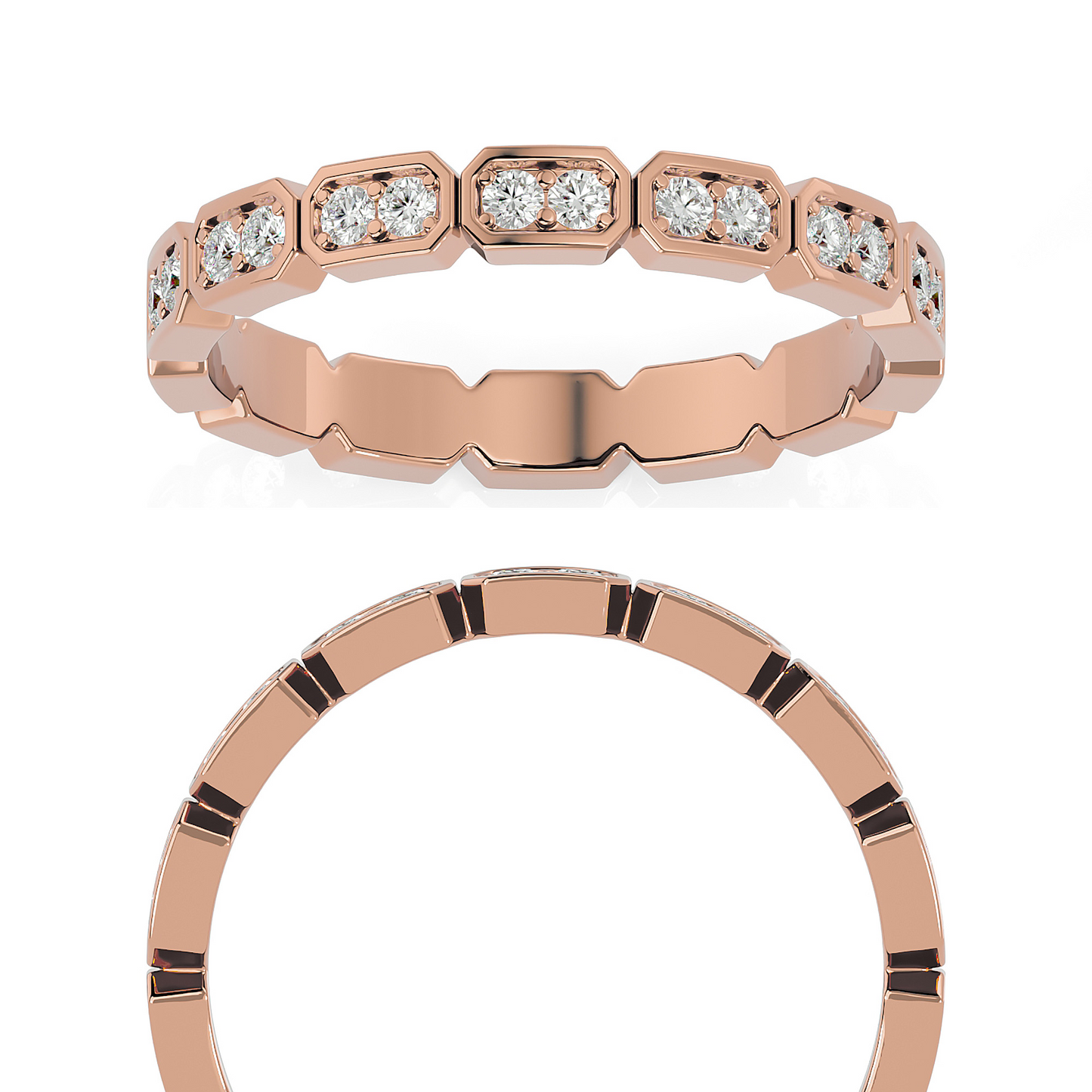 Becky Round cut lab grown diamond Bezel Stackable Eternity band Rose Gold ring for women - elegant and sustainable jewelry by Wenoor