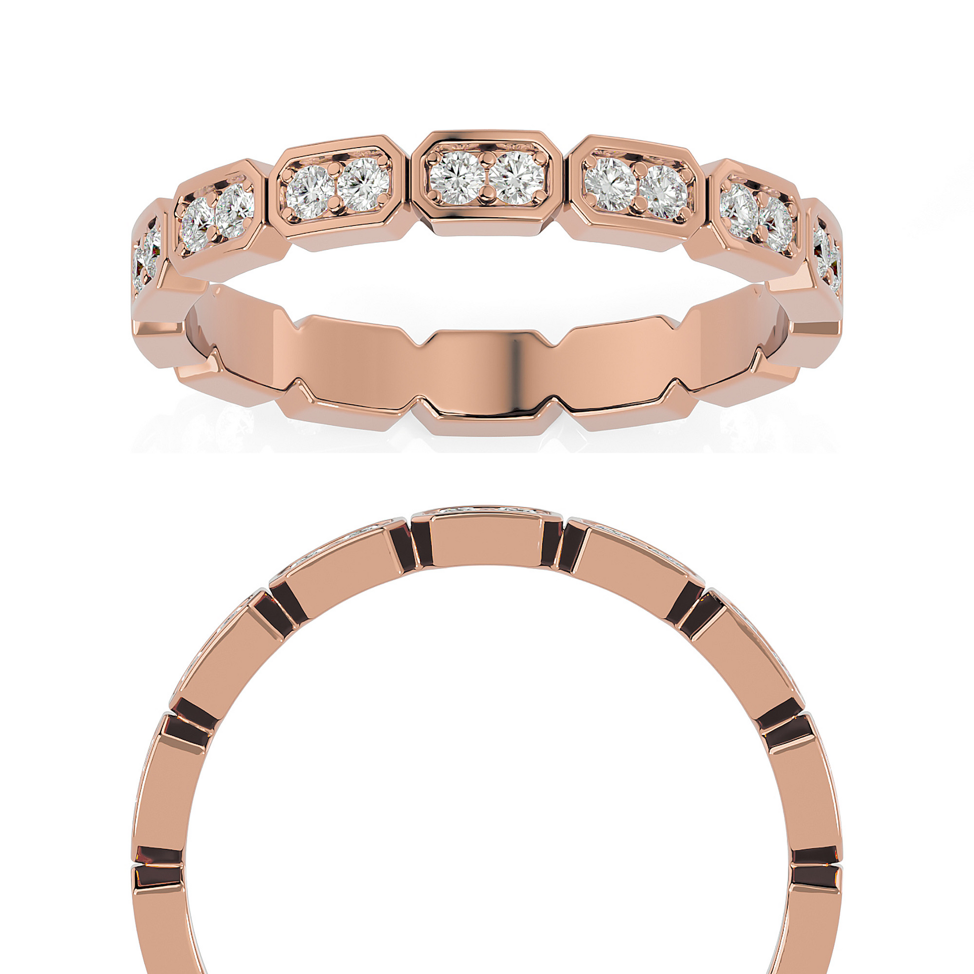 Becky Round cut lab grown diamond Bezel Stackable Eternity band Rose Gold ring for women - elegant and sustainable jewelry by Wenoor