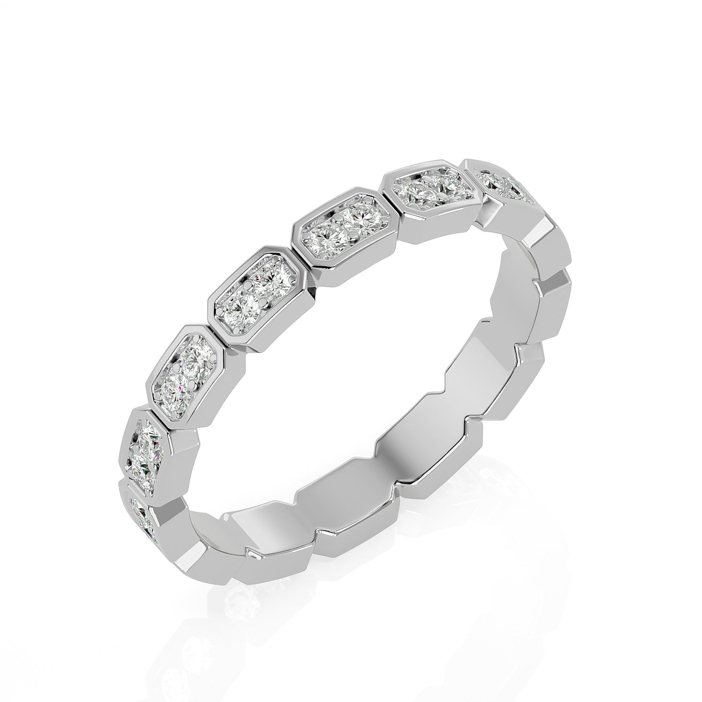 Becky Round cut lab grown diamond Bezel Stackable Eternity band White Gold ring for women - elegant and sustainable jewelry by Wenoor