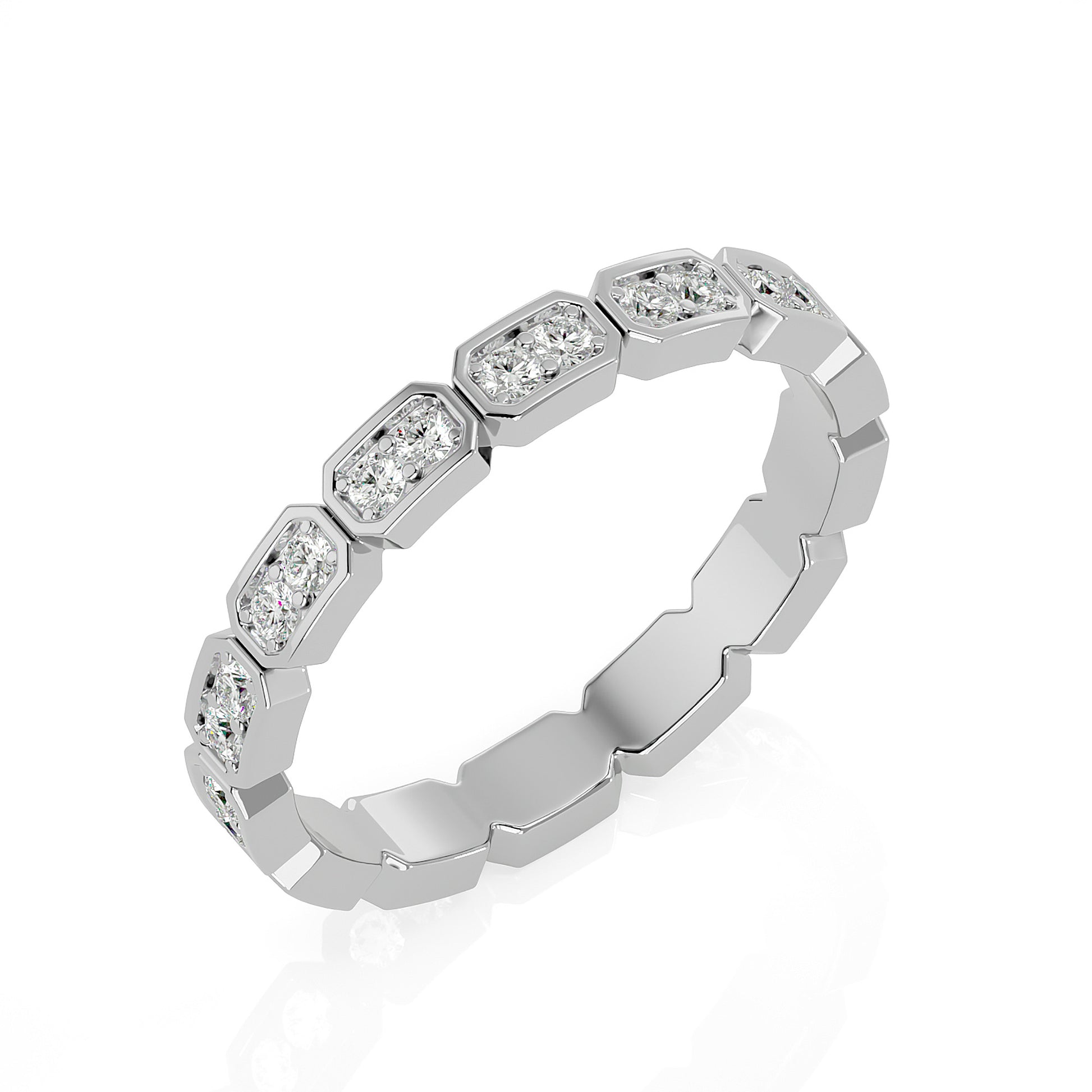 Becky Round cut lab grown diamond Bezel Stackable Eternity band White Gold ring for women - elegant and sustainable jewelry by Wenoor