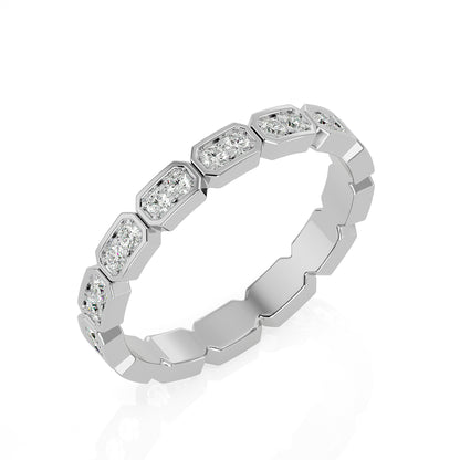 Becky Round cut lab grown diamond Bezel Stackable Eternity band White Gold ring for women - elegant and sustainable jewelry by Wenoor