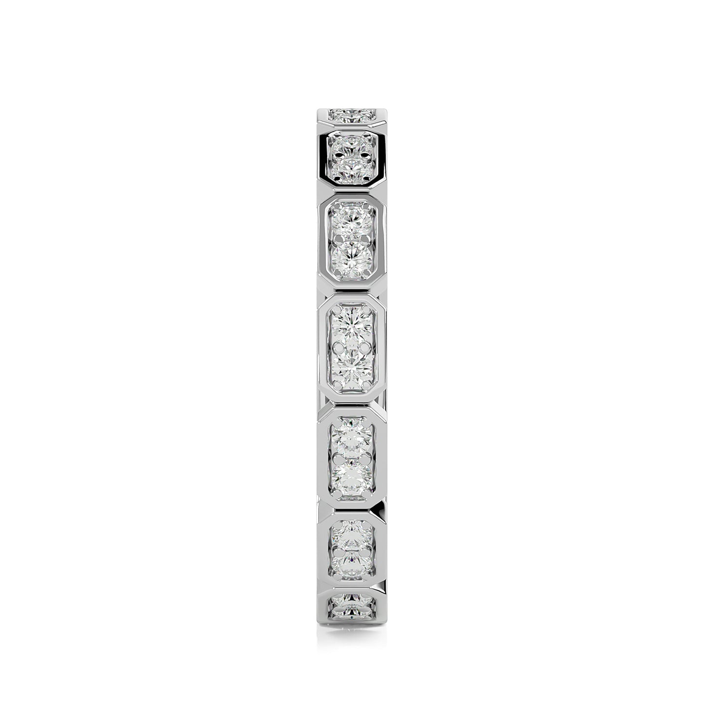 Becky Round cut lab grown diamond Bezel Stackable Eternity band White Gold ring for women - elegant and sustainable jewelry by Wenoor