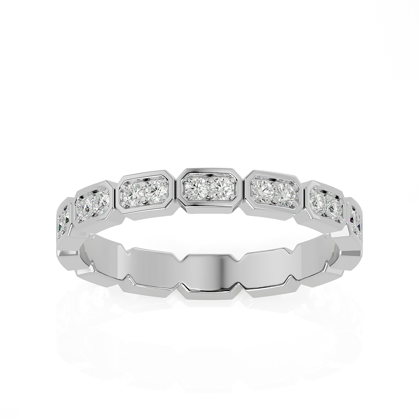 Becky Round cut lab grown diamond Bezel Stackable Eternity band White Gold ring for women - elegant and sustainable jewelry by Wenoor