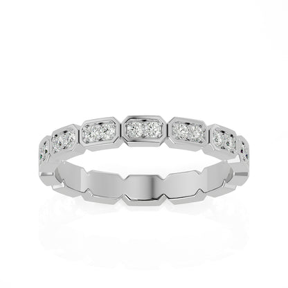 Becky Round cut lab grown diamond Bezel Stackable Eternity band White Gold ring for women - elegant and sustainable jewelry by Wenoor