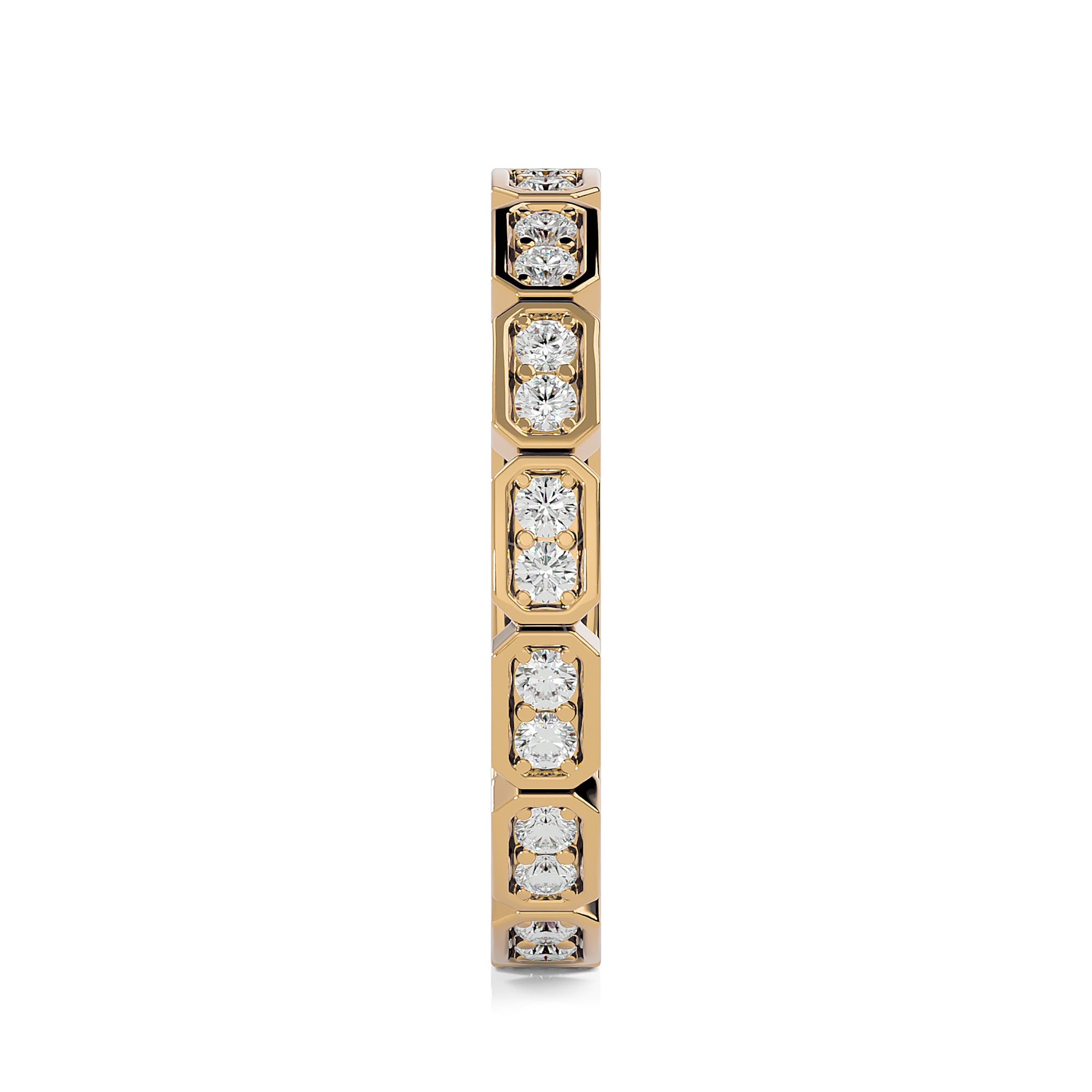 Becky Round cut lab grown diamond Bezel Stackable Eternity band Yellow Gold ring for women - elegant and sustainable jewelry by Wenoor