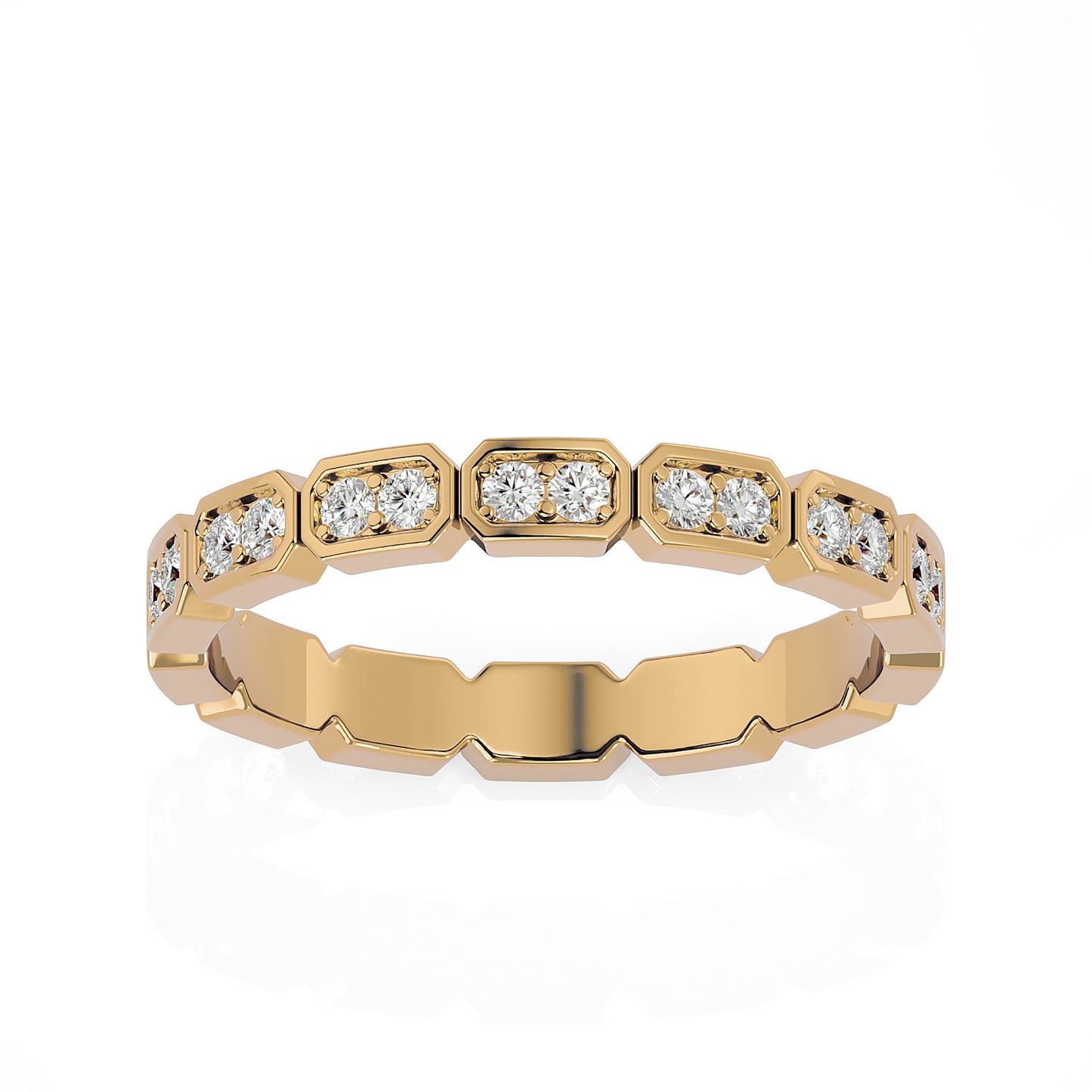 Becky Round cut lab grown diamond Bezel Stackable Eternity band Yellow Gold ring for women - elegant and sustainable jewelry by Wenoor