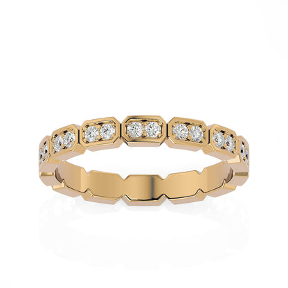 Becky Round cut lab grown diamond Bezel Stackable Eternity band Yellow Gold ring for women - elegant and sustainable jewelry by Wenoor