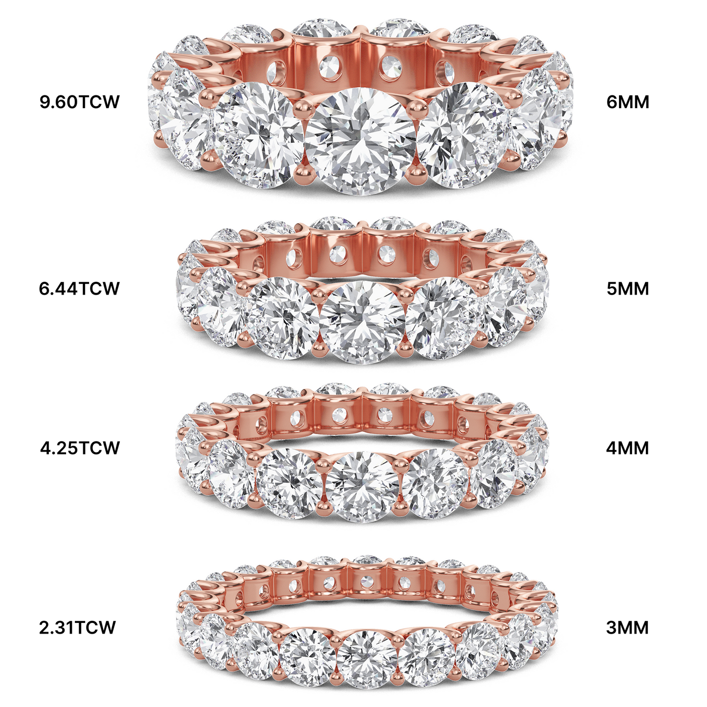 Brenda Round cut lab grown diamond U Prong Eternity band Rose Gold ring for women - elegant and sustainable jewelry by Wenoor
