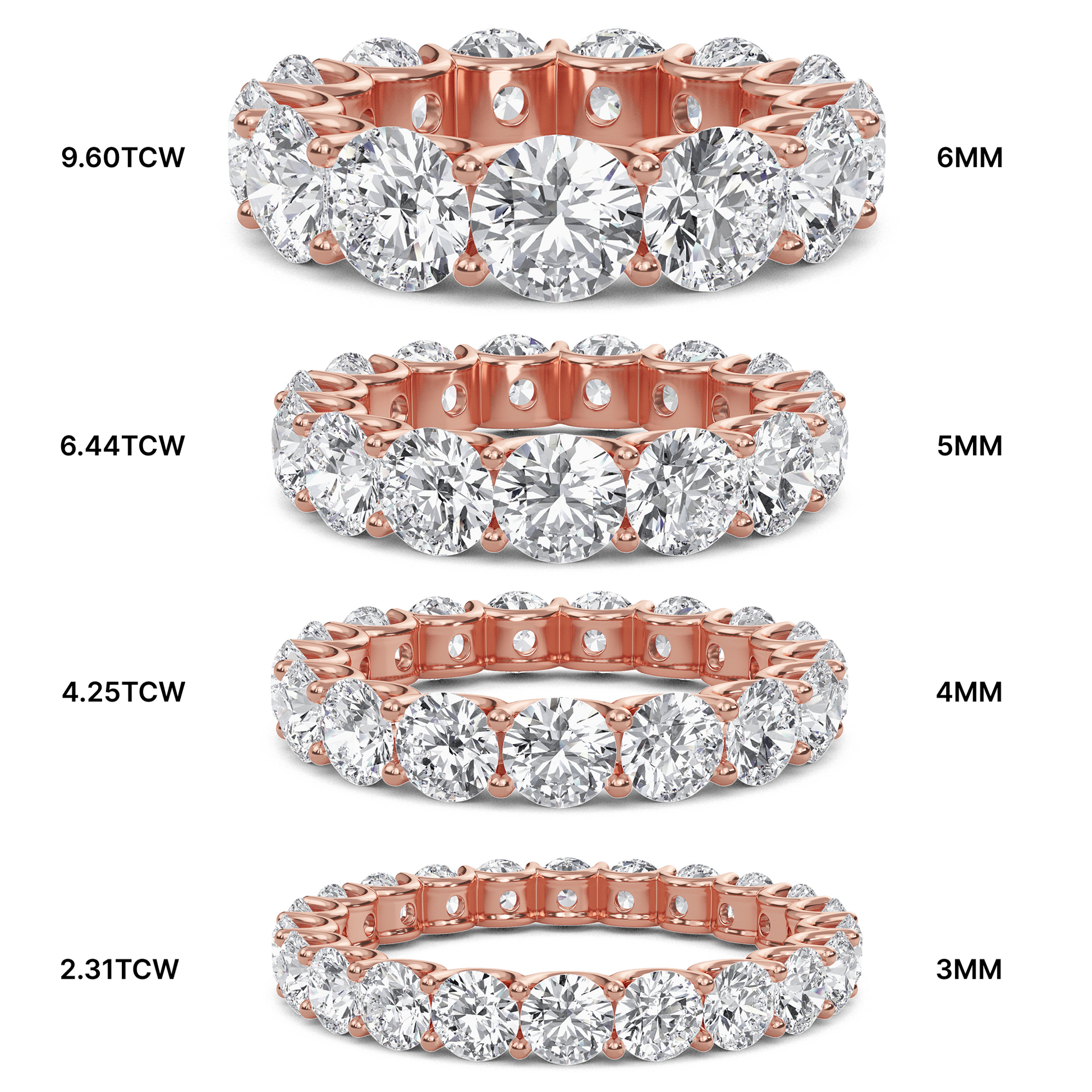 Brenda Round cut lab grown diamond U Prong Eternity band Rose Gold ring for women - elegant and sustainable jewelry by Wenoor