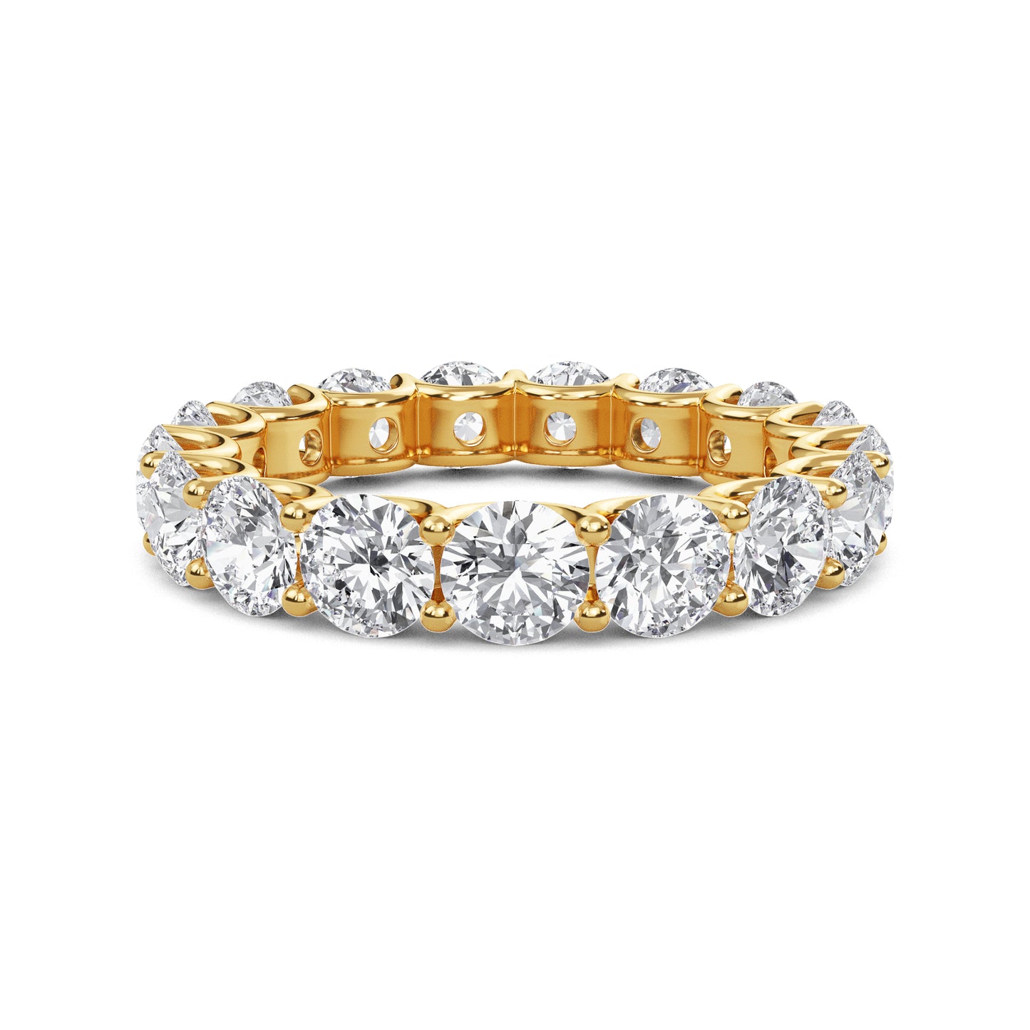 Brenda Round cut lab grown diamond U Prong Eternity band Yellow Gold ring for women - elegant and sustainable jewelry by Wenoor