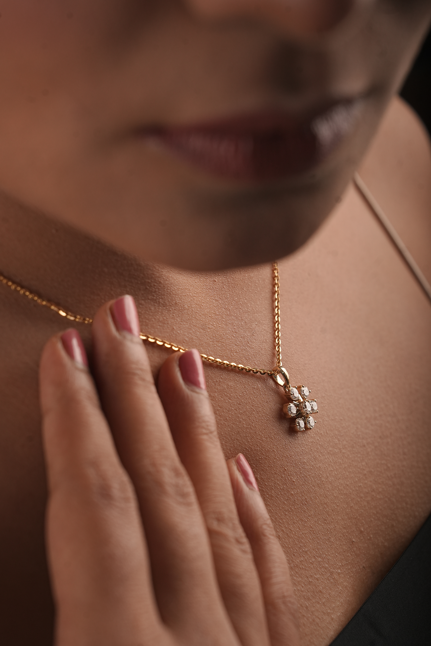 Floral Minimal Dainty Pendant Necklace with Round Lab-Grown Diamonds