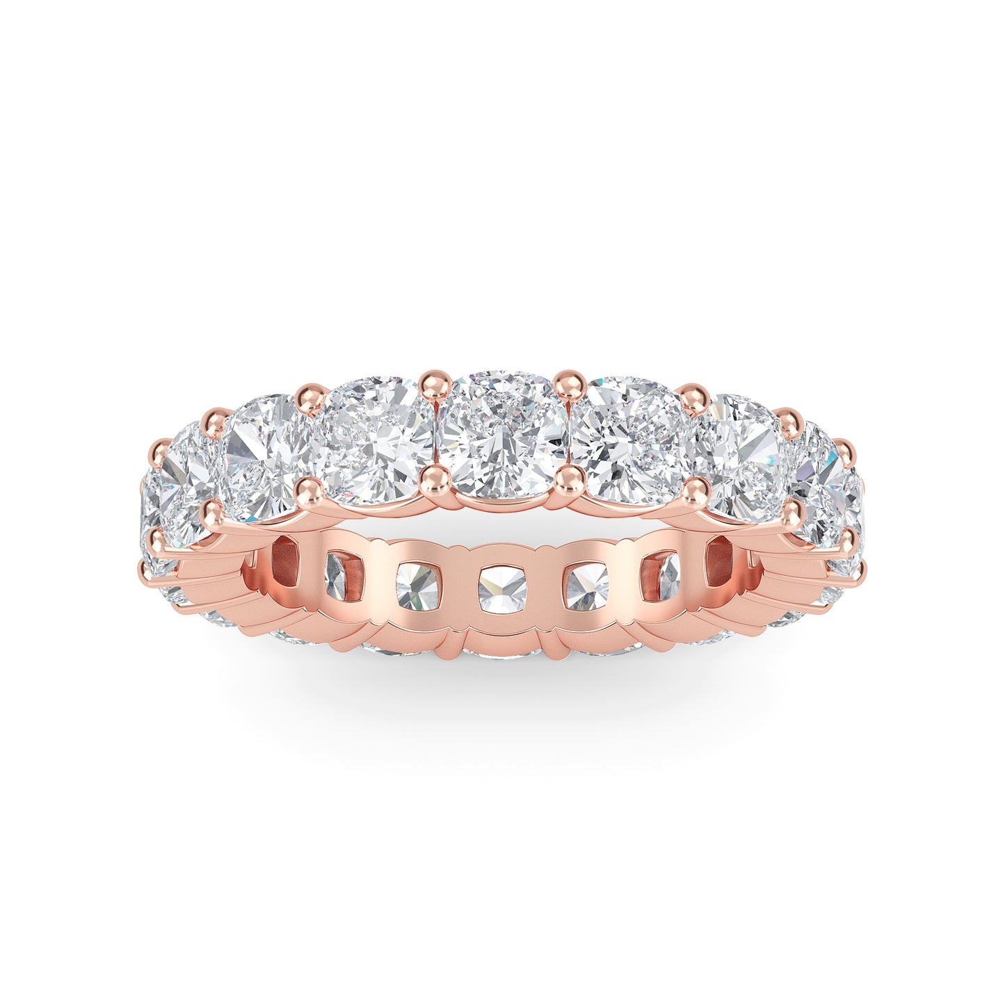 Eden Cushion cut lab grown diamond Shared Prong Eternity band Rose gold ring for women - elegant and sustainable jewelry by Wenoor