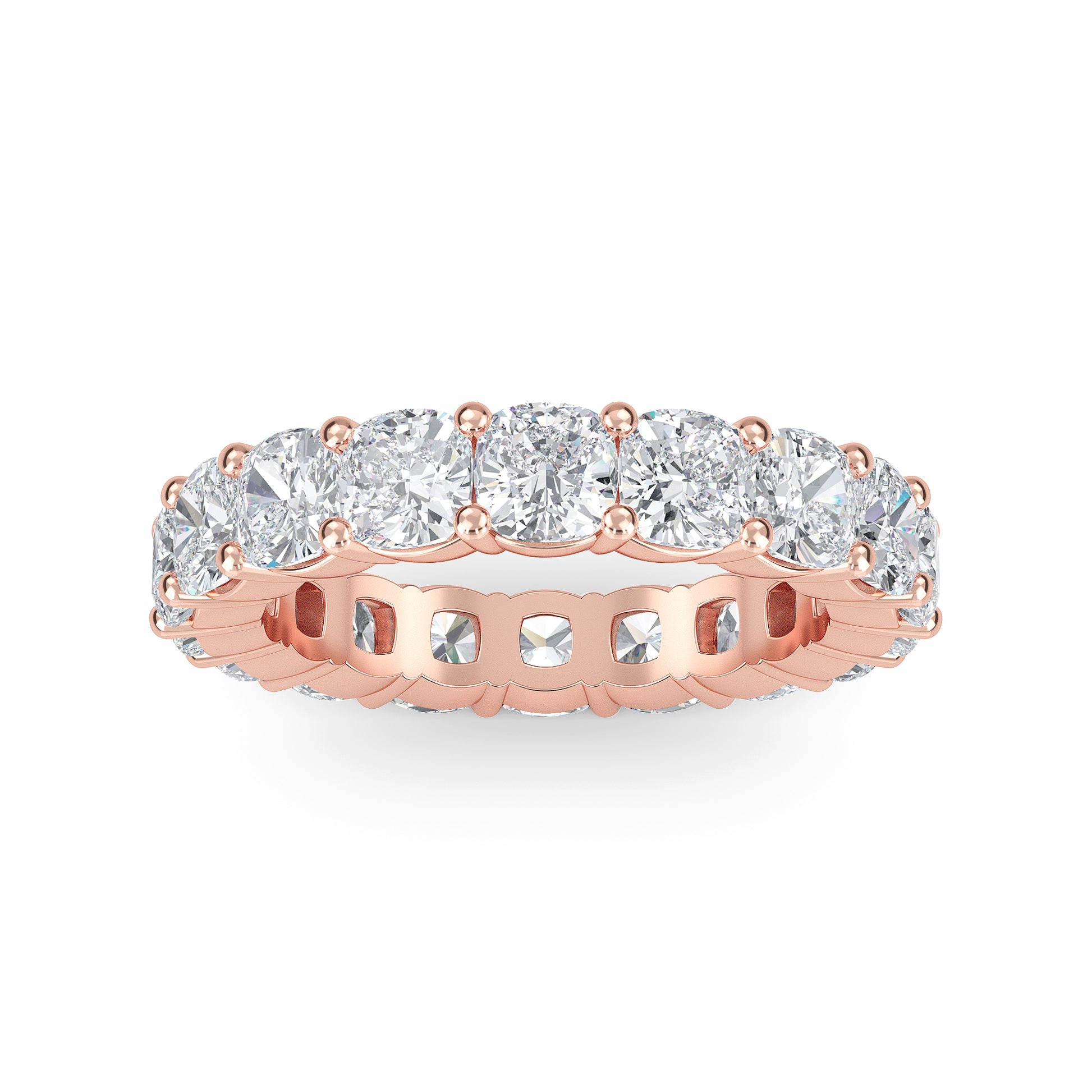 Eden Cushion cut lab grown diamond Shared Prong Eternity band Rose gold ring for women - elegant and sustainable jewelry by Wenoor