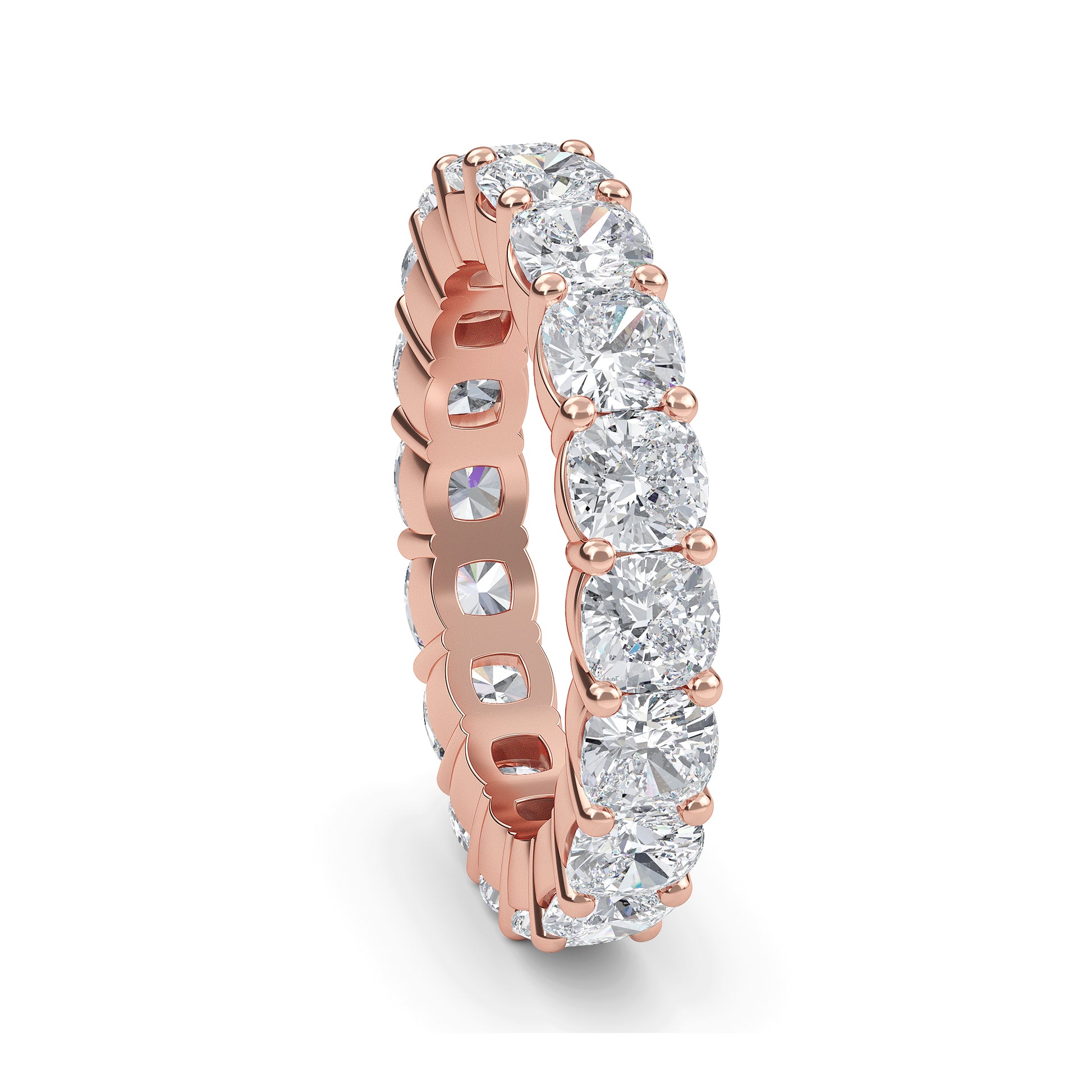 Eden Cushion cut lab grown diamond Shared Prong Eternity band Rose gold ring for women - elegant and sustainable jewelry by Wenoor