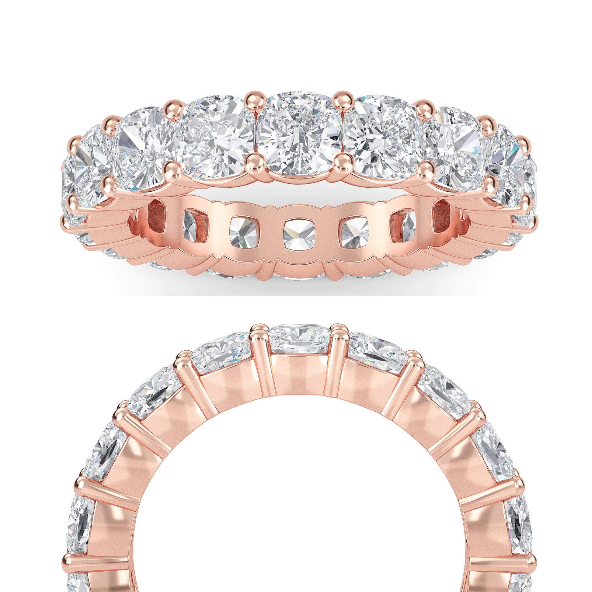 Eden Cushion cut lab grown diamond Shared Prong Eternity band Rose gold ring for women - elegant and sustainable jewelry by Wenoor