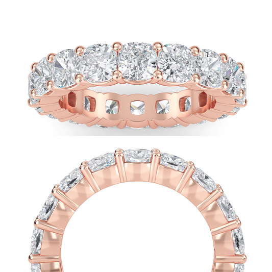 Eden Cushion cut lab grown diamond Shared Prong Eternity band Rose gold ring for women - elegant and sustainable jewelry by Wenoor