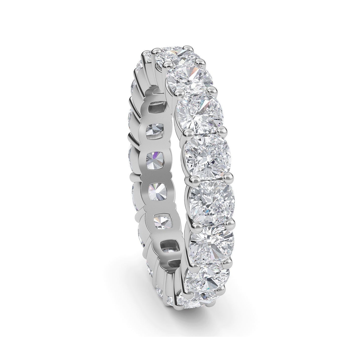 Eden Cushion cut lab grown diamond Shared Prong Eternity band White gold ring for women - elegant and sustainable jewelry by Wenoor