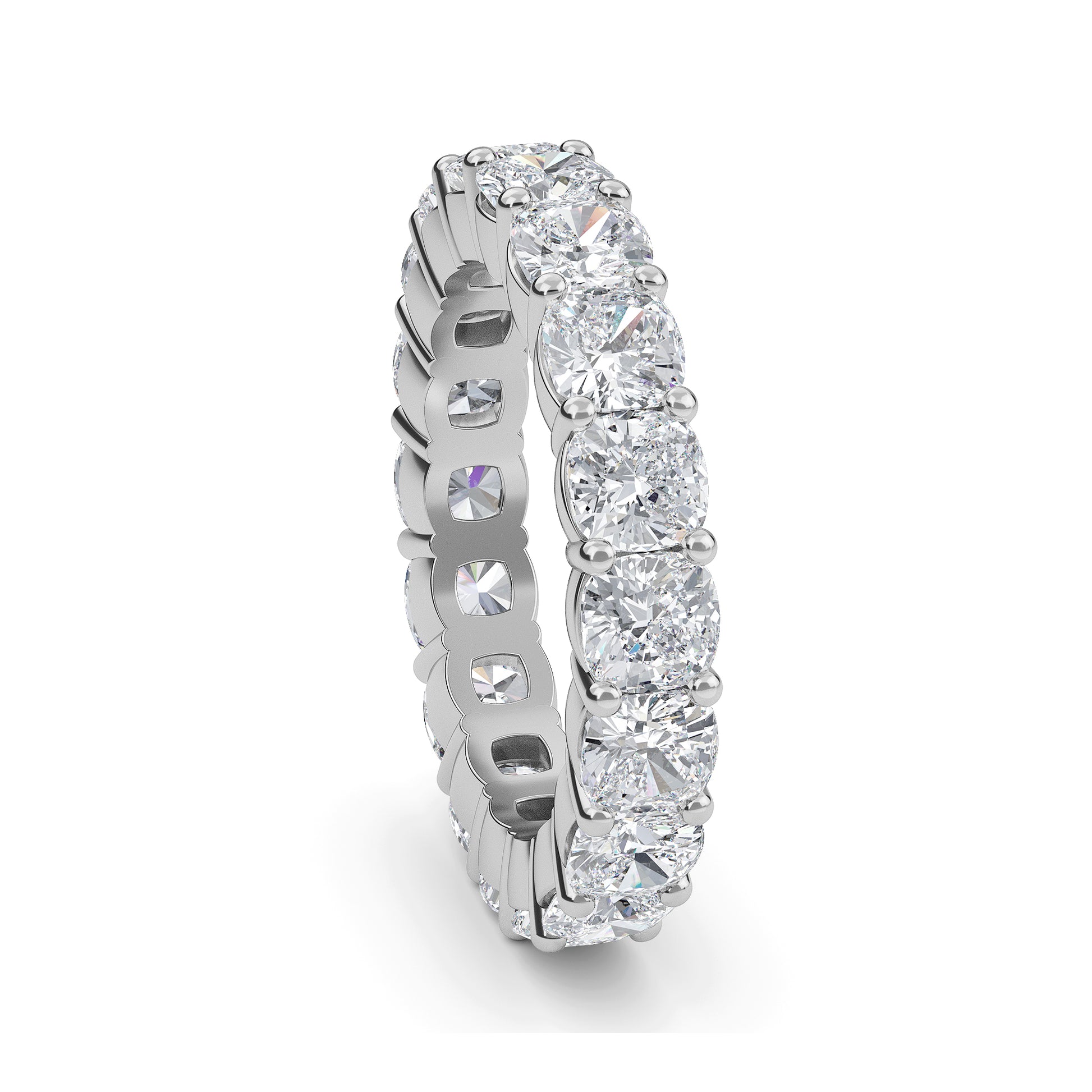 Eden Cushion cut lab grown diamond Shared Prong Eternity band White gold ring for women - elegant and sustainable jewelry by Wenoor