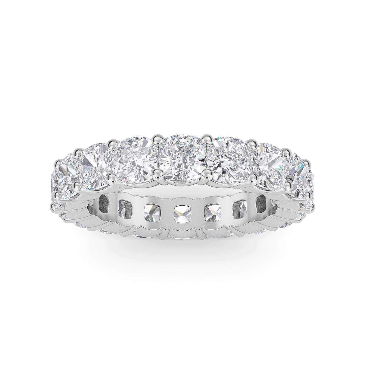 Eden Cushion cut lab grown diamond Shared Prong Eternity band White gold ring for women - elegant and sustainable jewelry by Wenoor