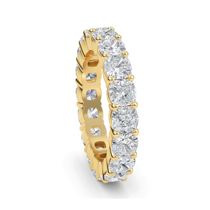 Eden Cushion cut lab grown diamond Shared Prong Eternity band Yellow gold ring for women - elegant and sustainable jewelry by Wenoor