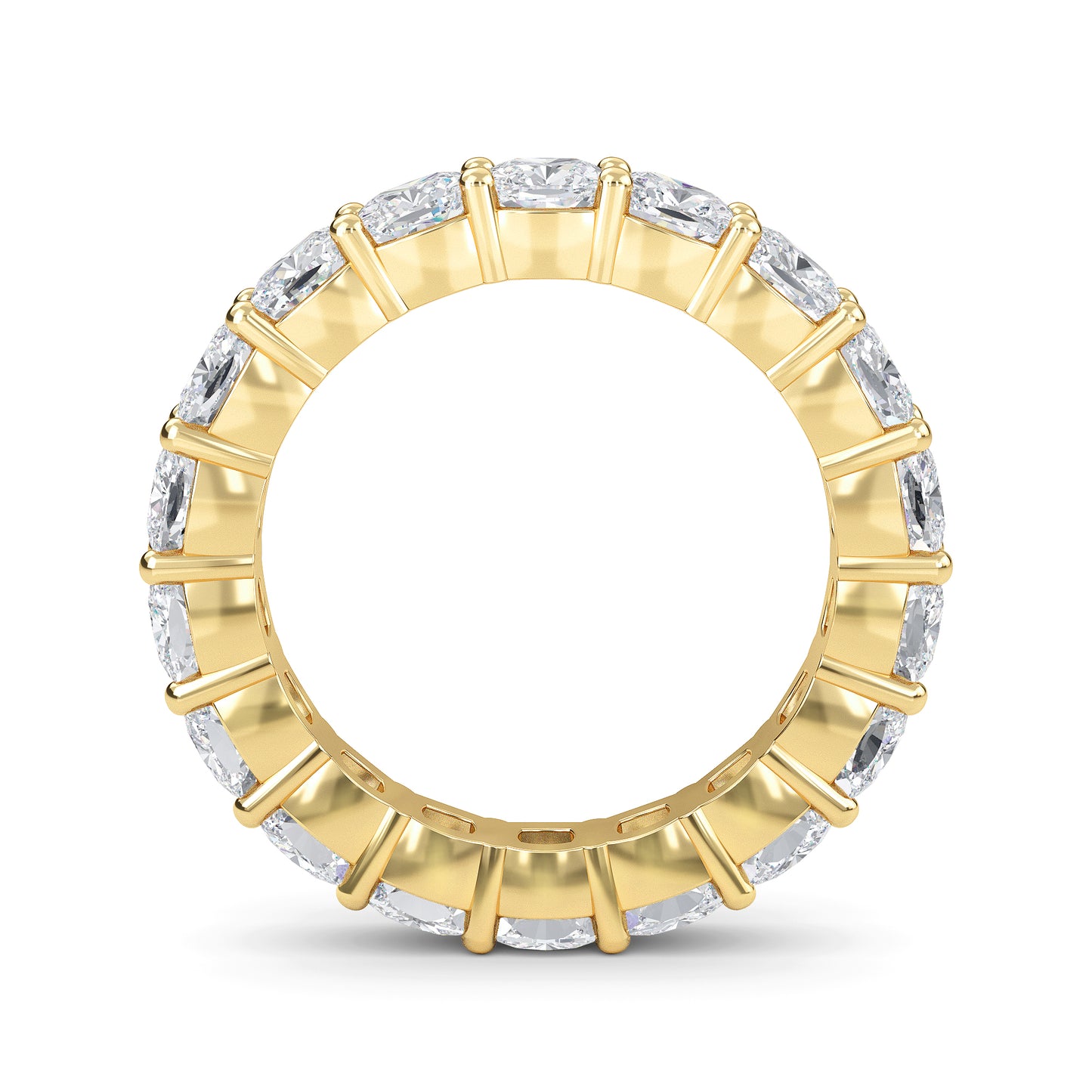 Eden Cushion cut lab grown diamond Shared Prong Eternity band Yellow gold ring for women - elegant and sustainable jewelry by Wenoor
