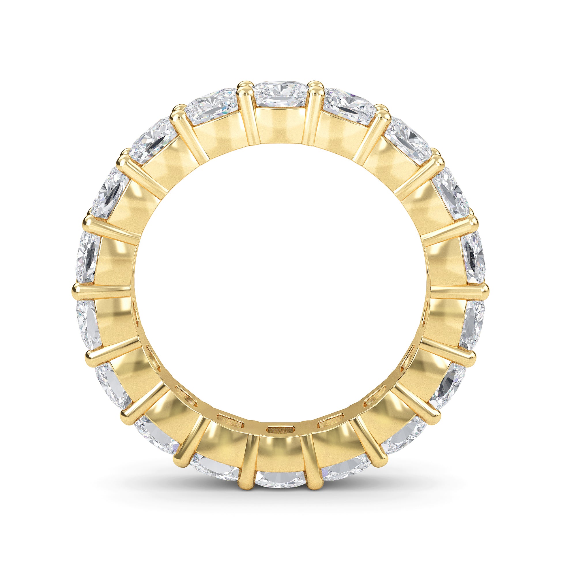 Eden Cushion cut lab grown diamond Shared Prong Eternity band Yellow gold ring for women - elegant and sustainable jewelry by Wenoor