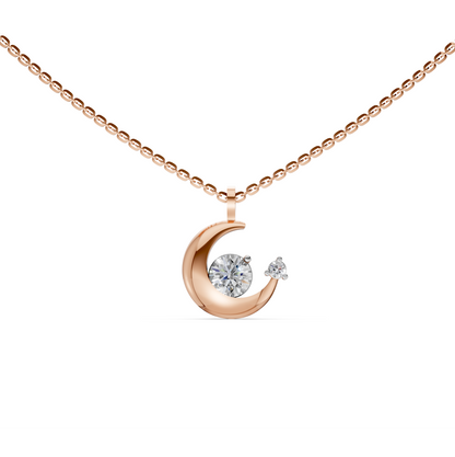 Evie Crescent Half Moon Pendant Necklace Rose Gold with Round Solitaire Lab-Grown Diamonds