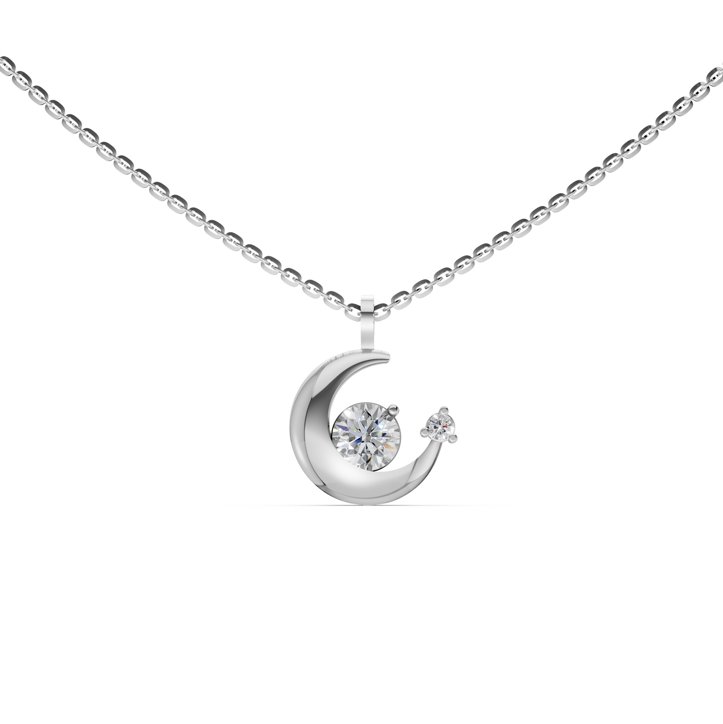 Evie Crescent Half Moon Pendant Necklace White Gold with Round Solitaire Lab-Grown Diamonds