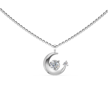 Evie Crescent Half Moon Pendant Necklace White Gold with Round Solitaire Lab-Grown Diamonds