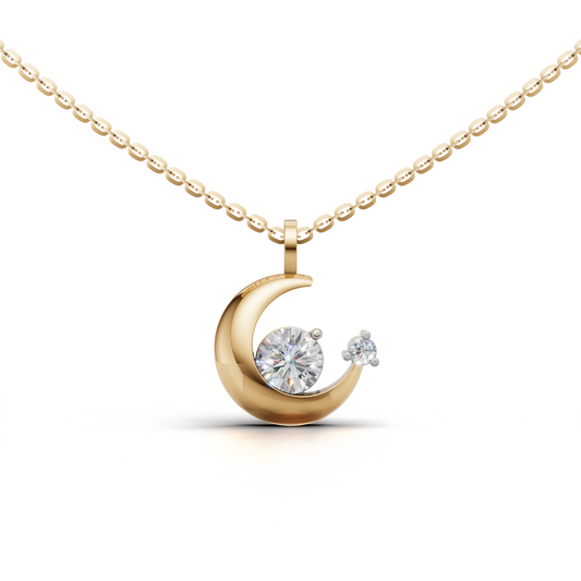 Evie Crescent Half Moon Pendant Necklace Yellow Gold with Round Solitaire Lab-Grown Diamonds