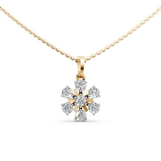Floral Minimal Dainty Pendant Necklace with Round Lab-Grown Diamonds