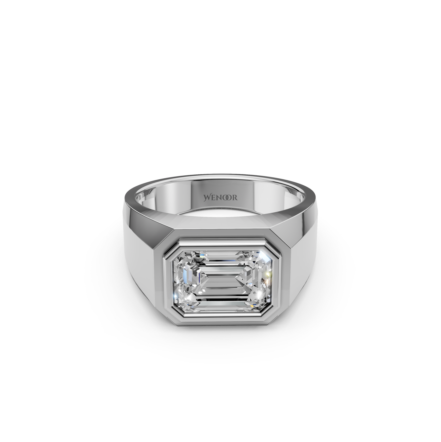 14K White Gold Band with Lab Created Emerald Cut Diamond Engagement Ring