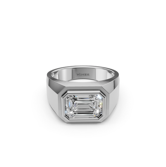 14K White Gold Band with Lab Created Emerald Cut Diamond Engagement Ring