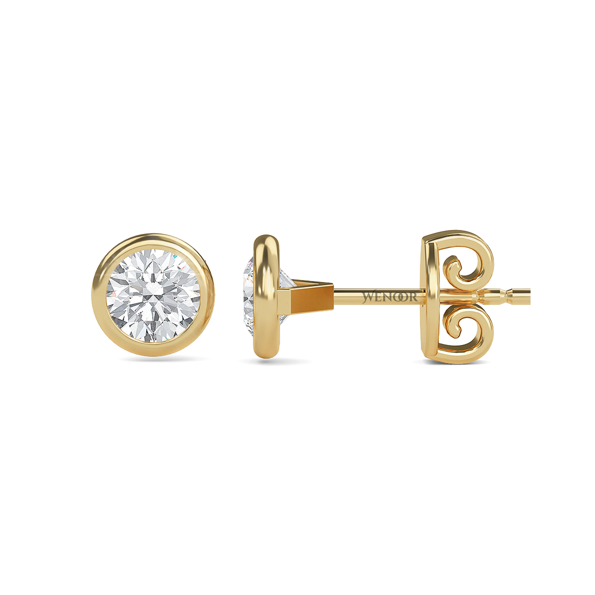 Round Cut Lab Grown Diamond Bezel Stud Earrings in Gold