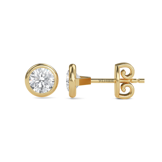 Round Cut Lab Grown Diamond Bezel Stud Earrings in Gold
