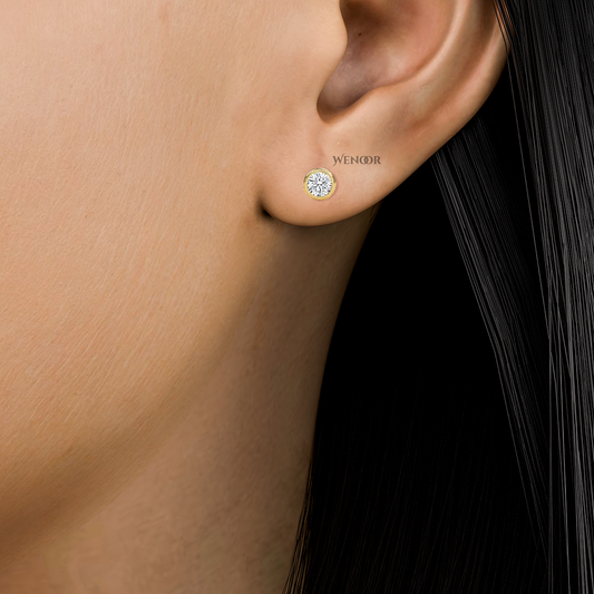 Round Cut Lab Grown Diamond Bezel Stud Earrings in Gold
