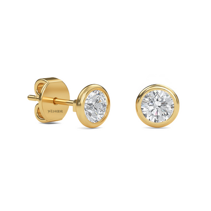 Round Cut Lab Grown Diamond Bezel Stud Earrings in Gold