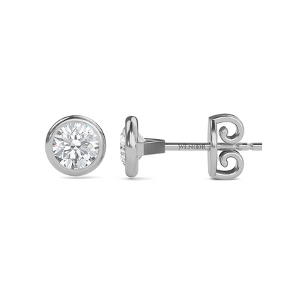 Round Cut Lab Grown Diamond Bezel Stud Earrings in Gold
