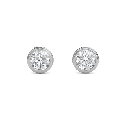 Round Cut Lab Grown Diamond Bezel Stud Earrings in Gold