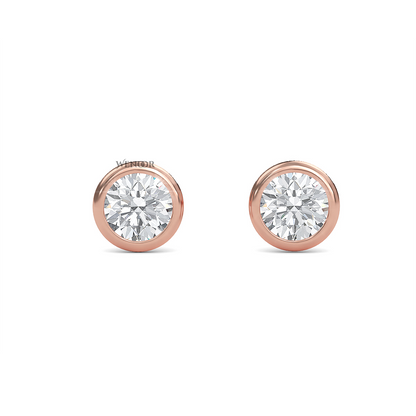 Round Cut Lab Grown Diamond Bezel Stud Earrings in Gold