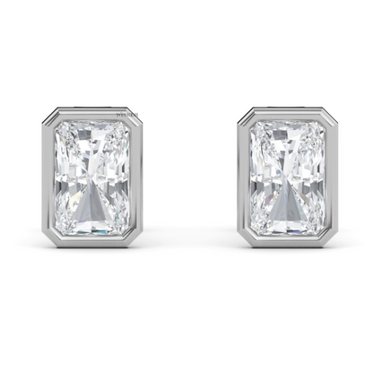 Ethical radiant cut diamond earrings in recycled gold bezel setting – IGI certified