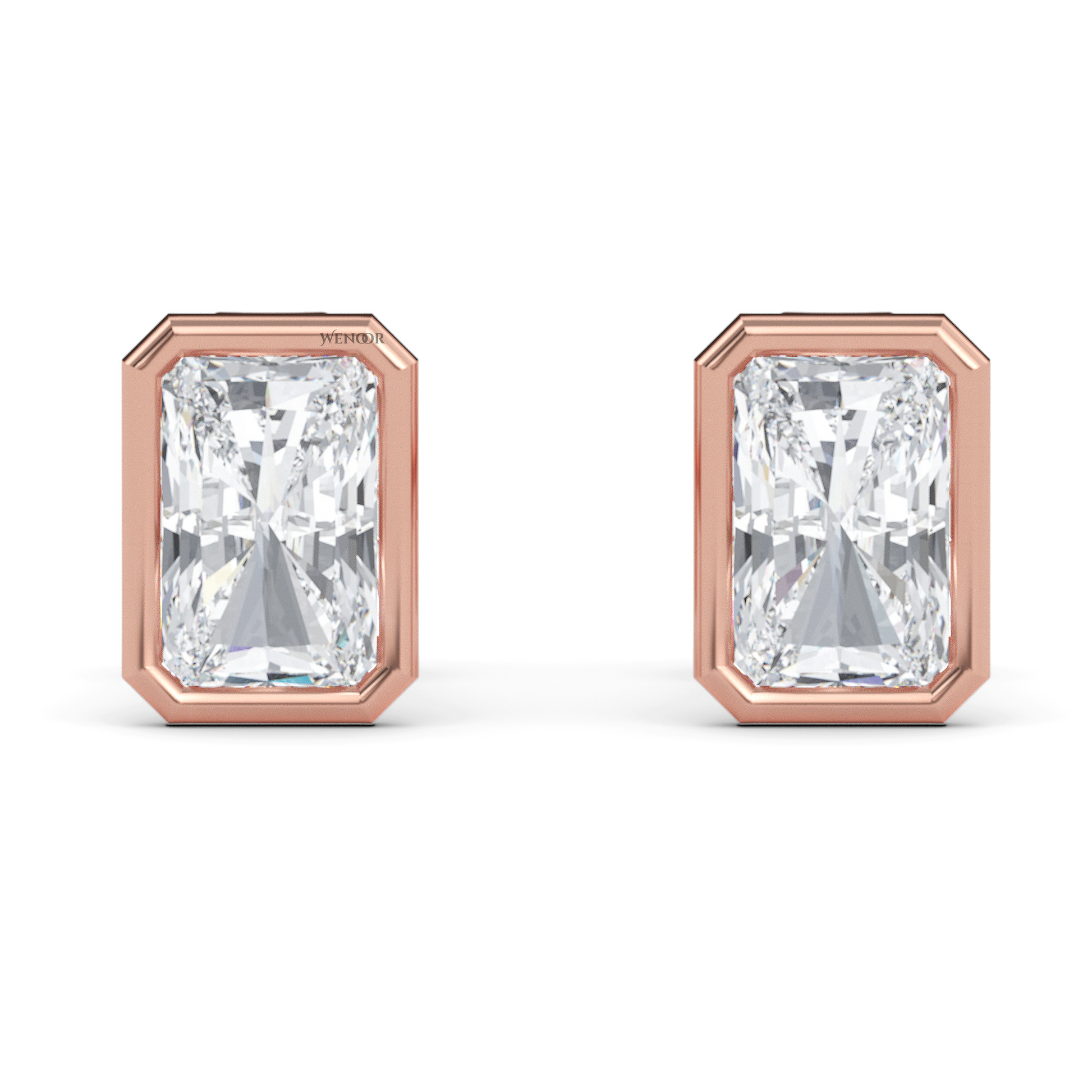 Ethical radiant cut diamond earrings in recycled gold bezel setting – IGI certified
